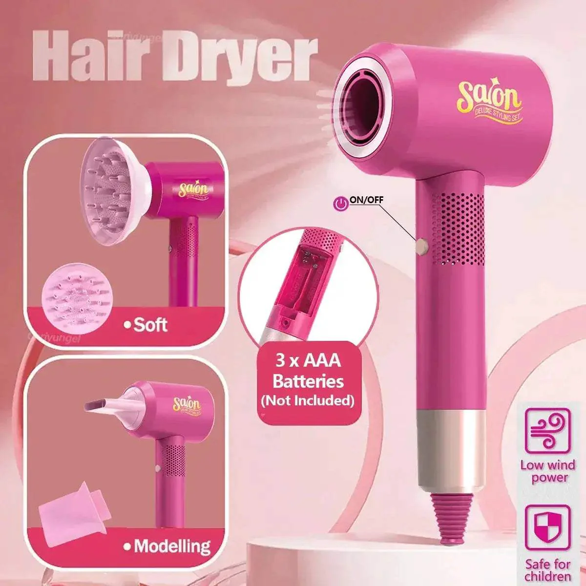 Kids Pretend Play Beauty Salon Set With Realistic Hair Dryer - Image 4