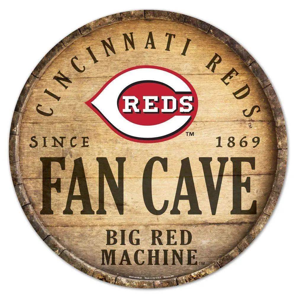 Cincinnati Reds Wood Sign 14 Inch Round Barrel Top Design