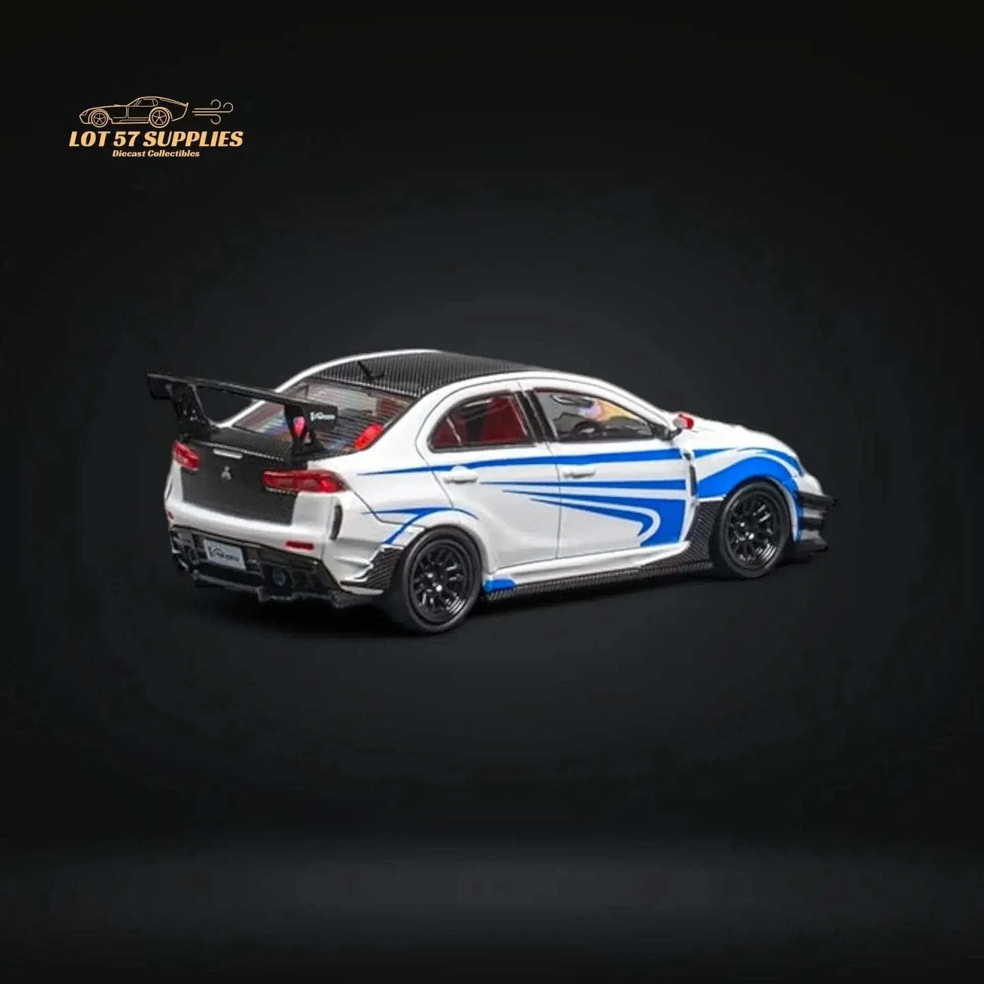 CM Model Mitsubishi Lancer Evolution X Varis White Blue Stripes 1:64 - Image 3