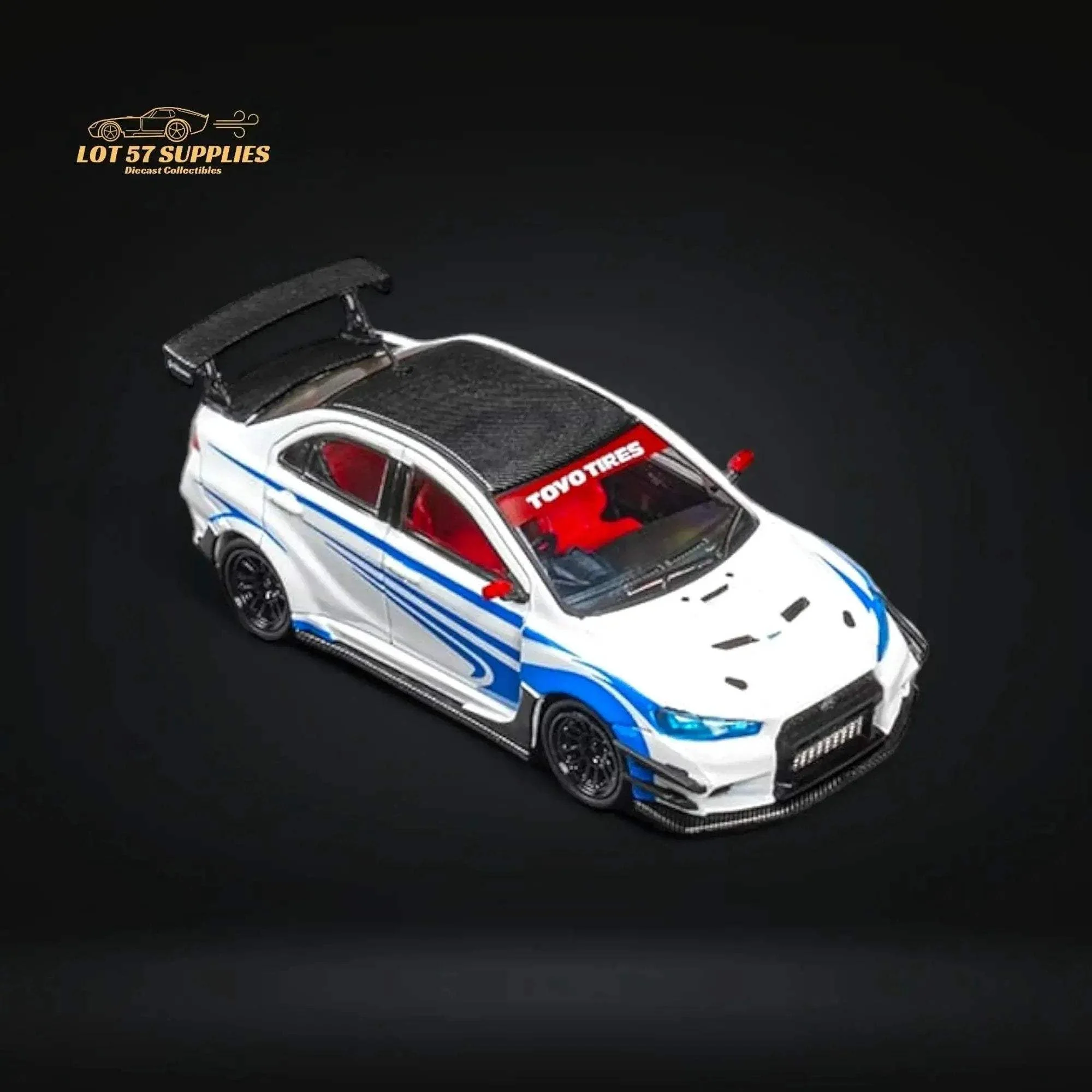 CM Model Mitsubishi Lancer Evolution X Varis White Blue Stripes 1:64 - Image 5