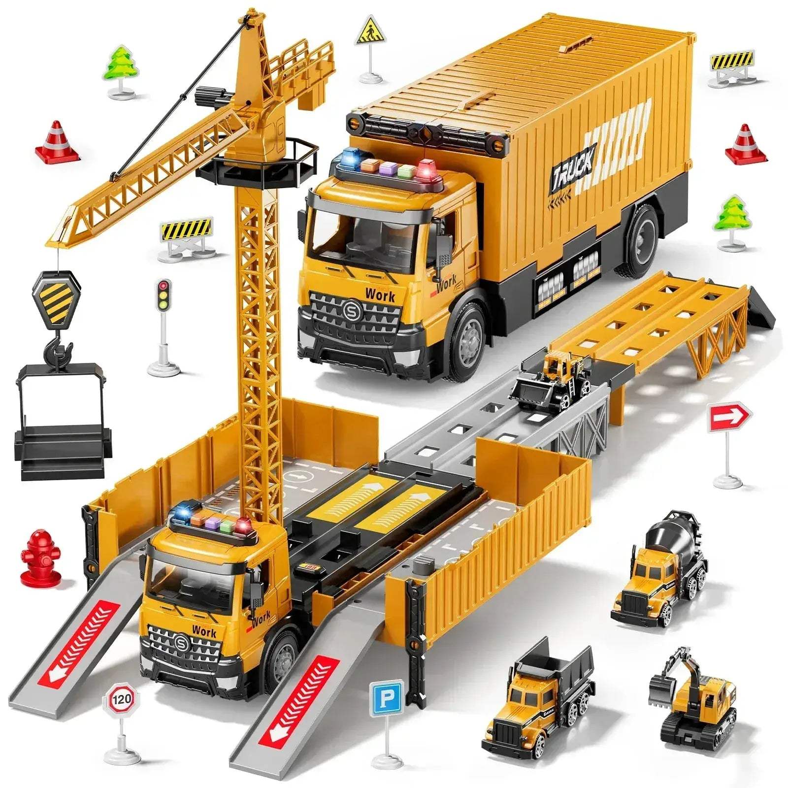 Construction Truck Race Track Set With Tower Crane - Image 7