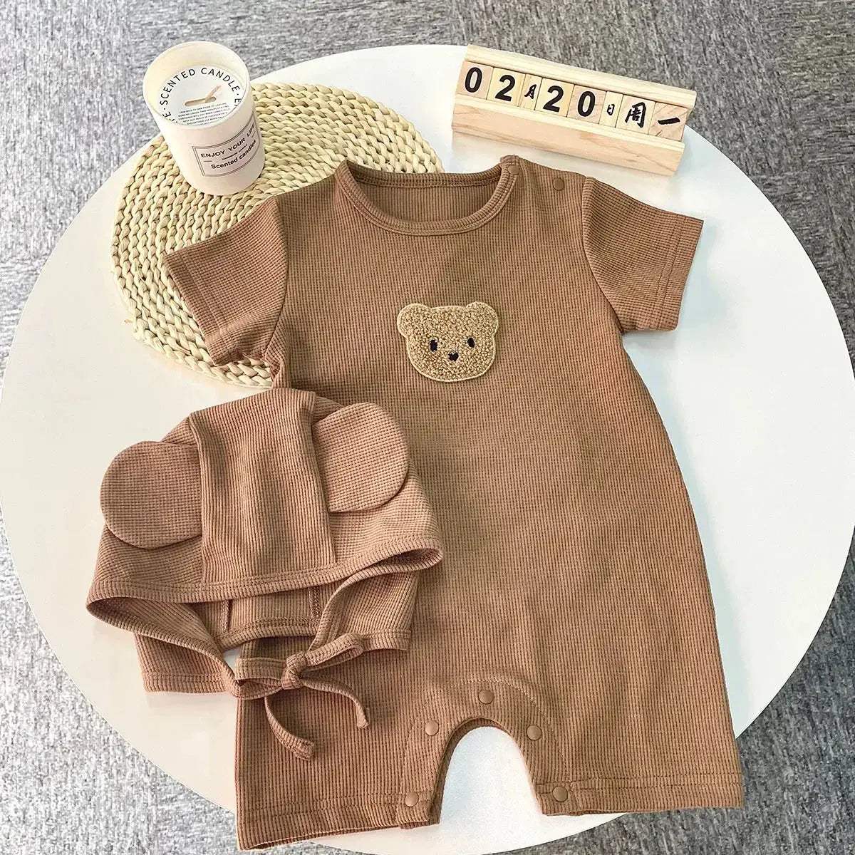 Cotton Baby Romper Set With Hat Unisex Summer Comfort - Image 7