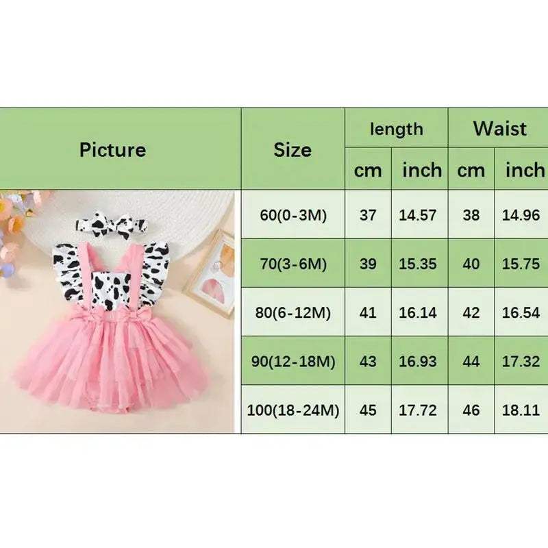 Cow Print Summer Baby Girls Romper With Tulle Patchwork Headband - Image 2