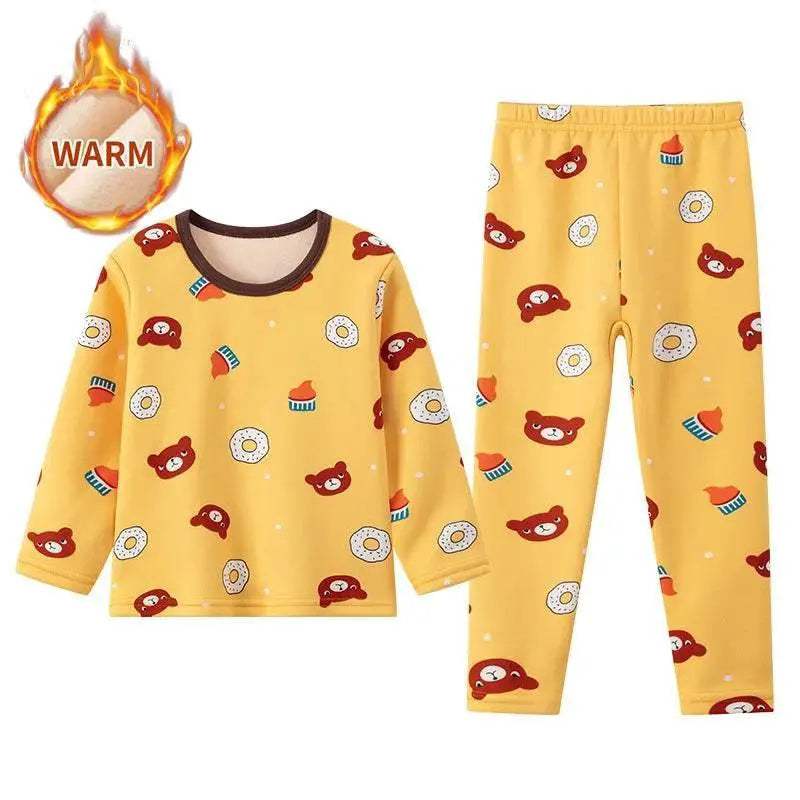 Cozy 2 Piece Kids Pajama Set Velvet Lined With Cute Printed Pattern Unisex For Winter Home Wear - Image 10