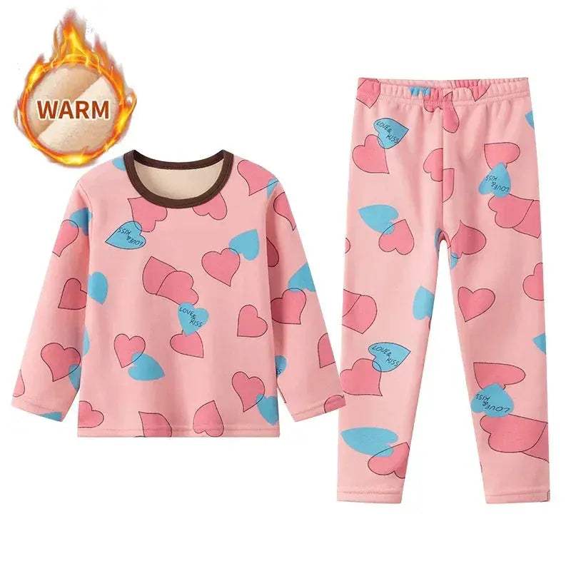 Cozy 2 Piece Kids Pajama Set Velvet Lined With Cute Printed Pattern Unisex For Winter Home Wear - Image 12
