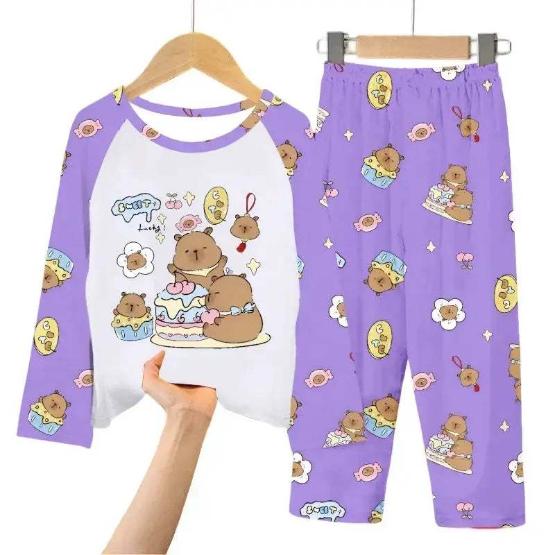 Cozy Capybara Printed Kids Pajama Set With Soft Long Sleeve Top And Pants - Image 3