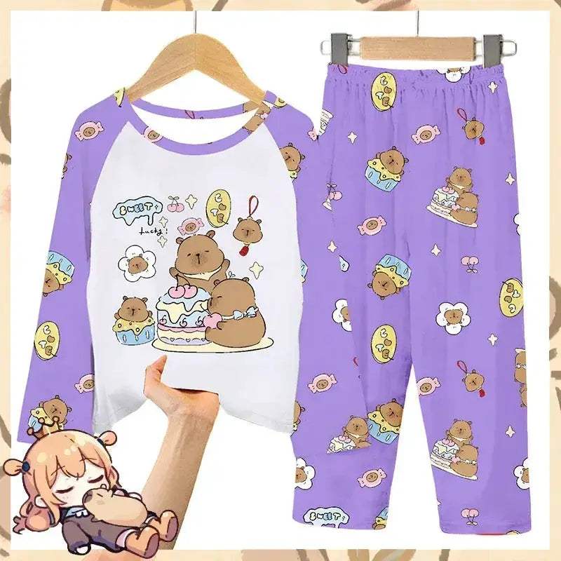 Cozy Capybara Printed Kids Pajama Set With Soft Long Sleeve Top And Pants - Image 4