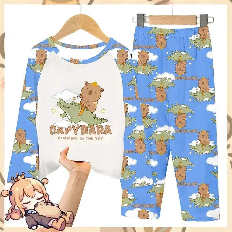 Cozy Capybara Printed Kids Pajama Set With Soft Long Sleeve Top And Pants - Image 6