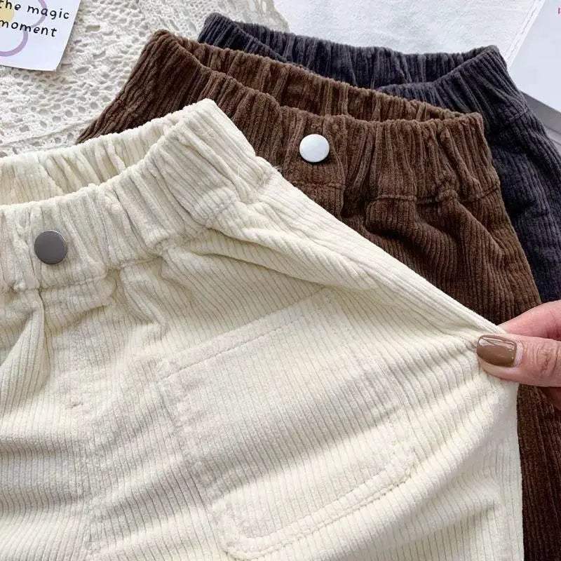 Cozy Corduroy Pants For Unisex Kids With Elastic Waist Loose Fit Autumn Winter Casual Trousers - Image 3