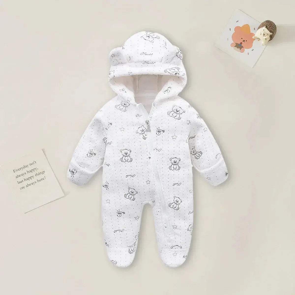Cozy Hooded Baby Romper 0 To 12M Cartoon Print Cotton - Image 6