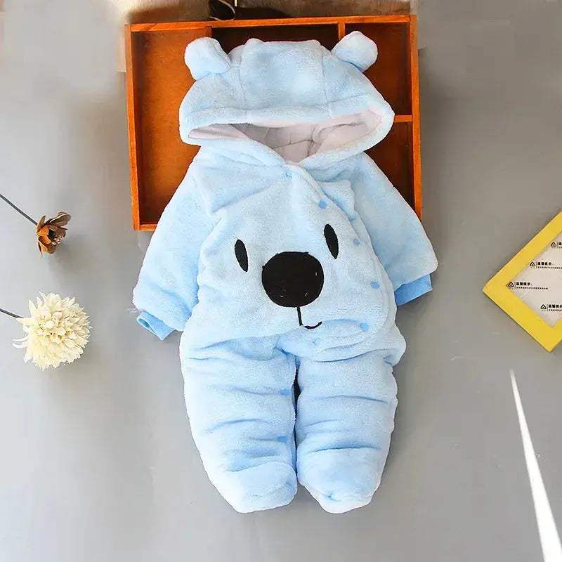 Cozy Hooded Thick Cotton Baby Romper Unisex For Newborns Winter Wear - Image 3