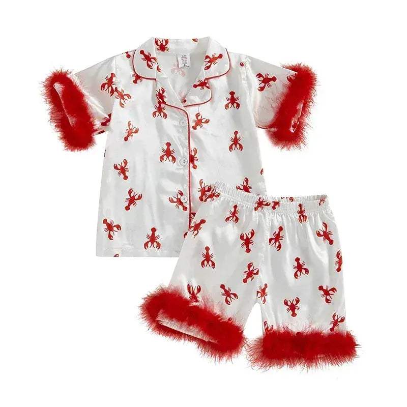 Cozy Kids Pajama Set With Lobster Polka Dot Print And Elastic Waist Shorts For Girls - Image 7