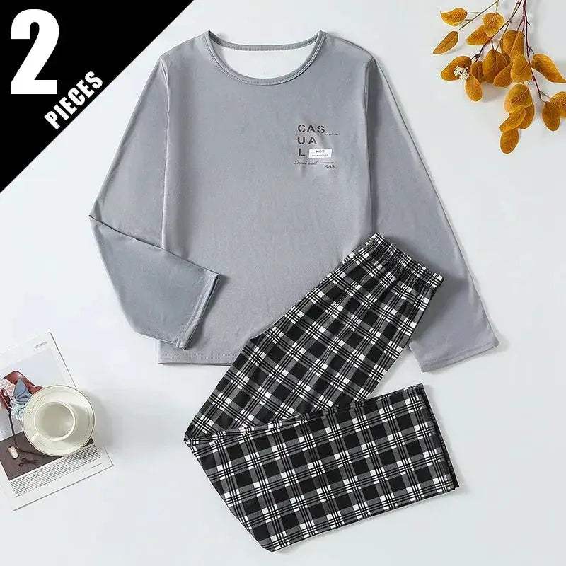 Cozy Pajama Set Plaid Winter Warmth Two Piece Home Wear For Teen Boys Plus Size All Day Comfort - Image 7