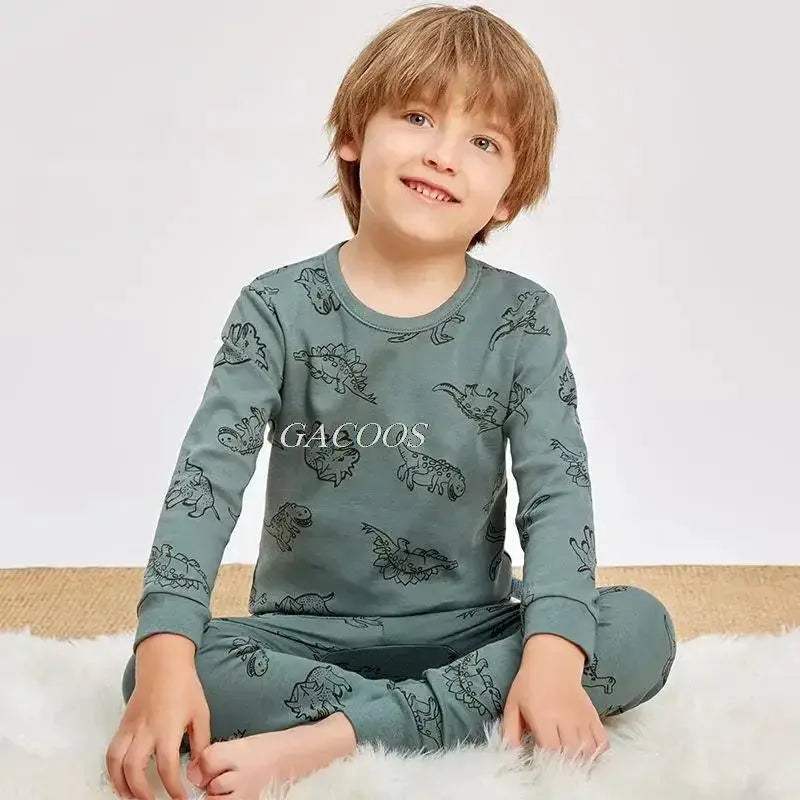 Cozy Pajamas Cotton Knit Unisex For Kids Aged 3 To 14 Winter Sleepwear Soft Warm Durable - Image 14