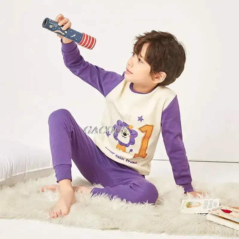 Cozy Pajamas Cotton Knit Unisex For Kids Aged 3 To 14 Winter Sleepwear Soft Warm Durable - Image 16