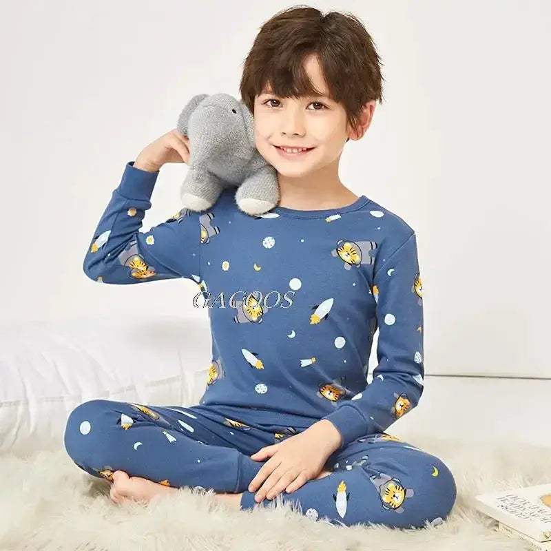 Cozy Pajamas Cotton Knit Unisex For Kids Aged 3 To 14 Winter Sleepwear Soft Warm Durable - Image 19