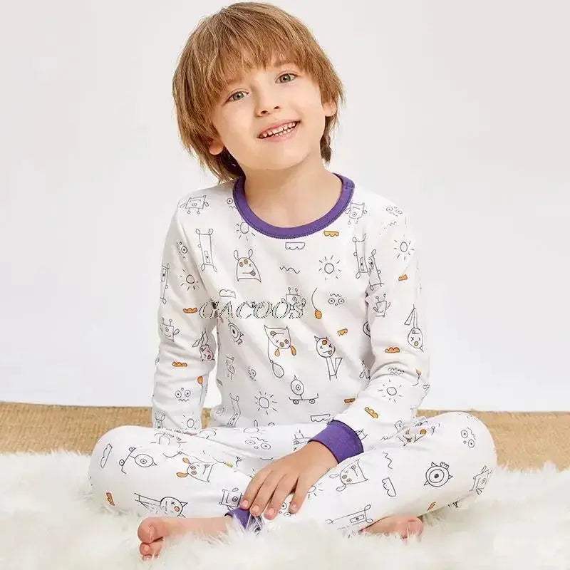 Cozy Pajamas Cotton Knit Unisex For Kids Aged 3 To 14 Winter Sleepwear Soft Warm Durable - Image 8