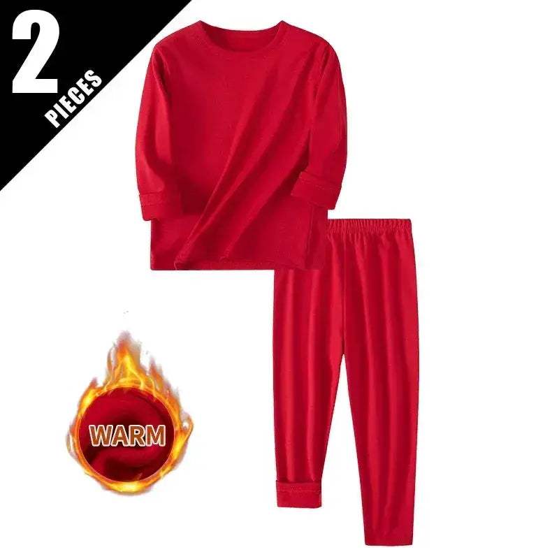 Cozy Thermal Sleepwear Set Round Neck For Kids Unisex Two Piece Autumn Winter - Image 11