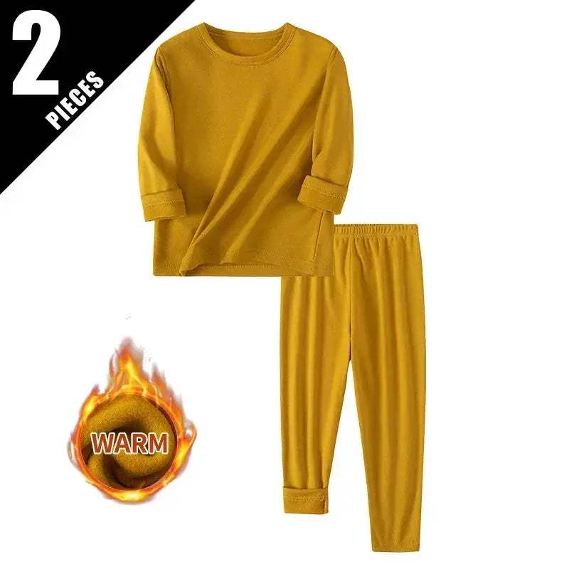 Cozy Thermal Sleepwear Set Round Neck For Kids Unisex Two Piece Autumn Winter - Image 15