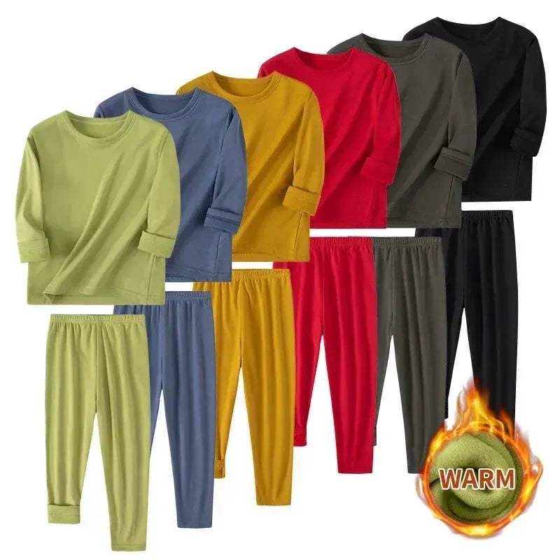 Cozy Thermal Sleepwear Set Round Neck For Kids Unisex Two Piece Autumn Winter - Image 6