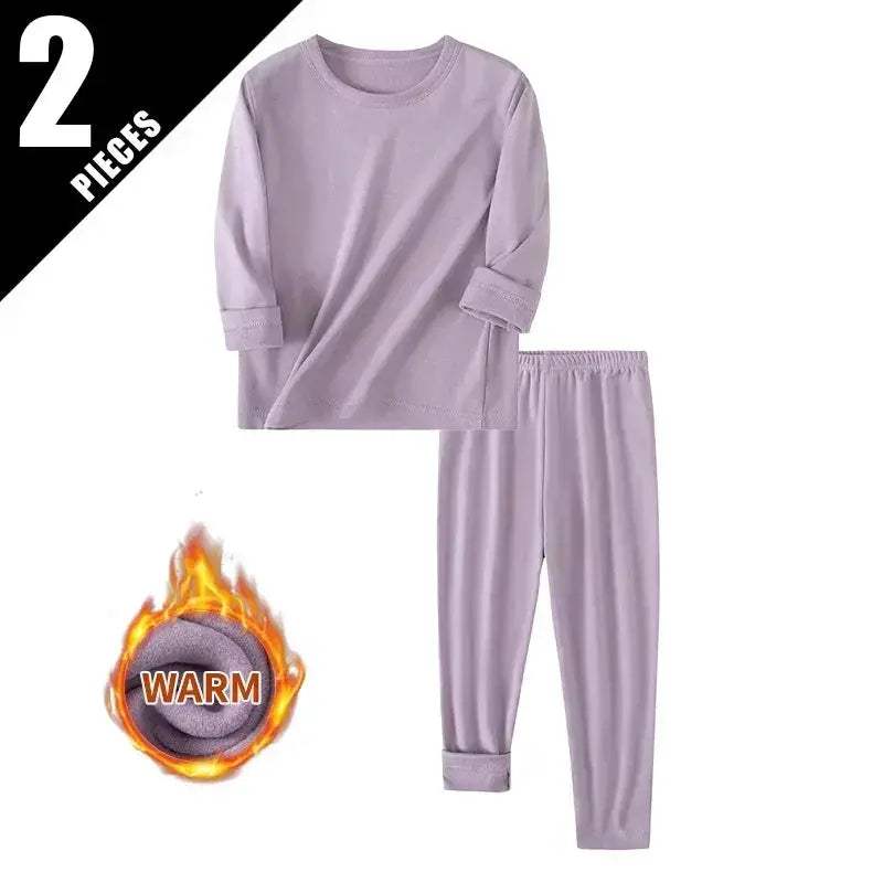 Cozy Thermal Sleepwear Set Round Neck For Kids Unisex Two Piece Autumn Winter - Image 7