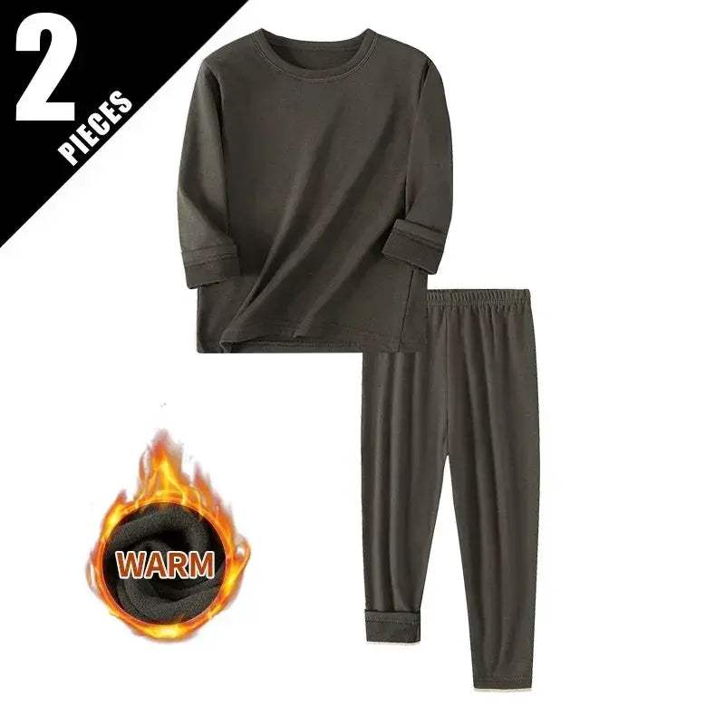Cozy Thermal Sleepwear Set Round Neck For Kids Unisex Two Piece Autumn Winter - Image 8