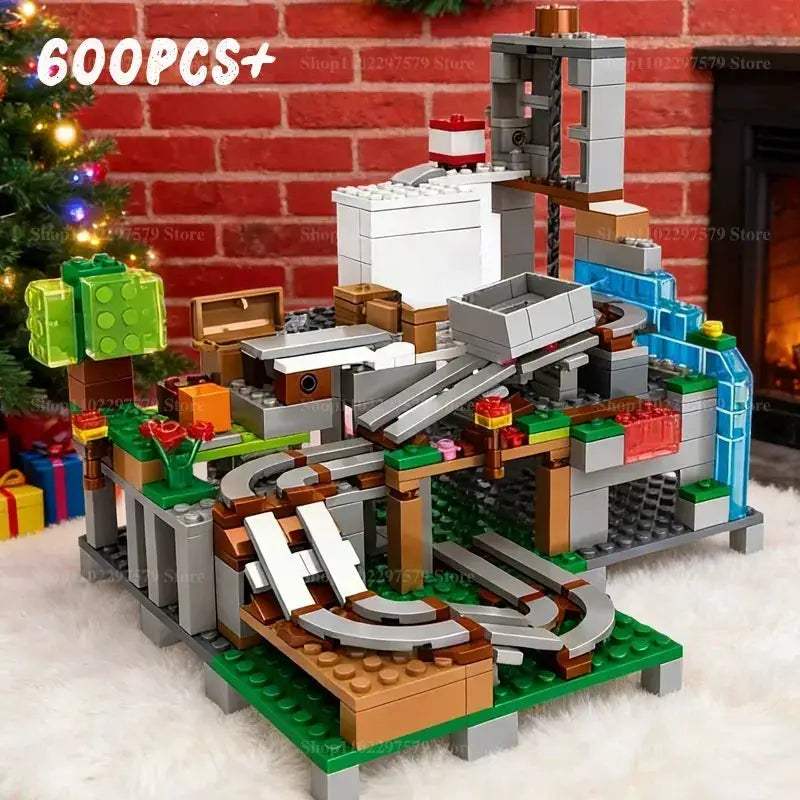 Creative Building Blocks Set With Mine Cart Tracks For Kids