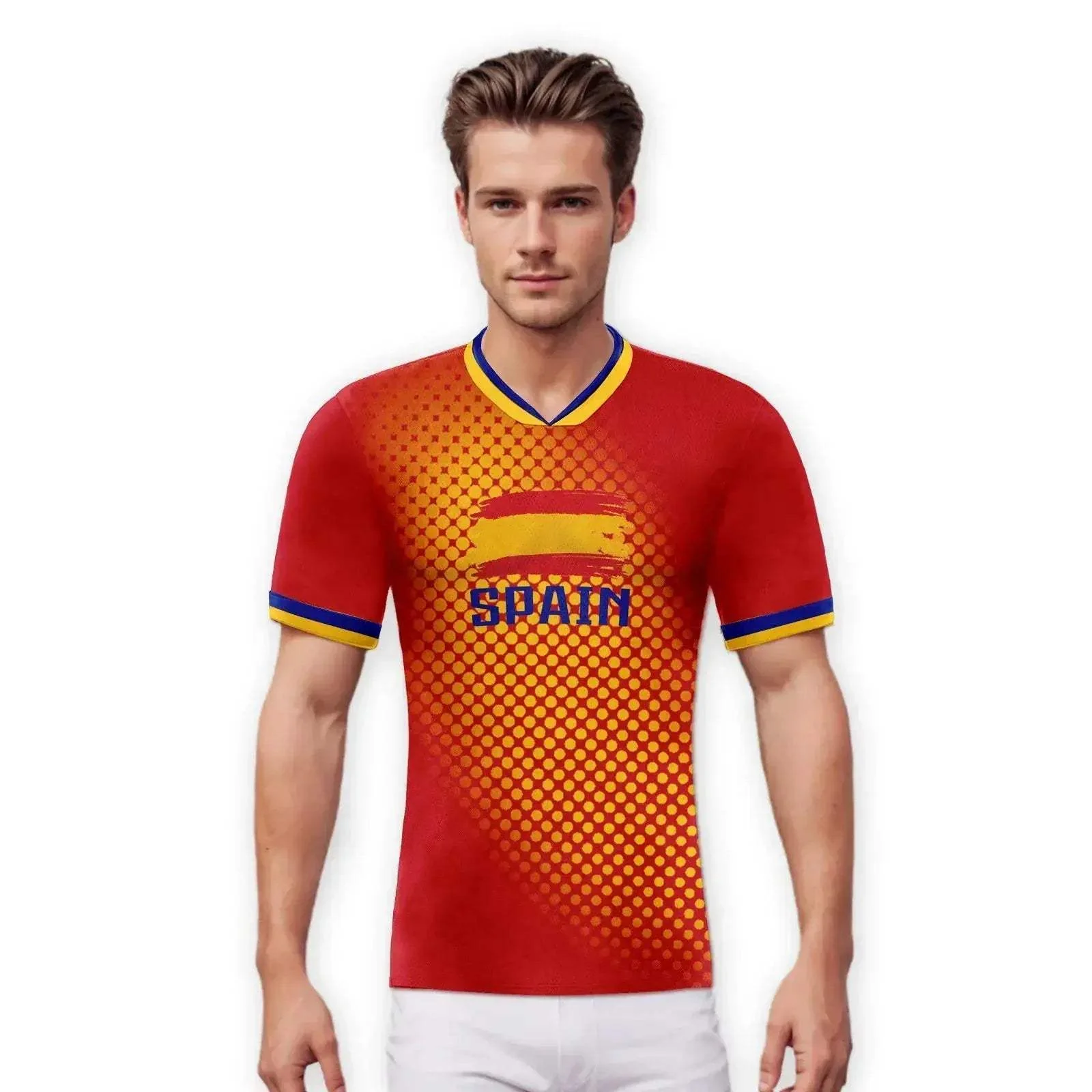 Custom Spain Soccer Jersey With Printed Name And Number Unisex Knit Football Shirt Breathable Quick Dry - Image 3