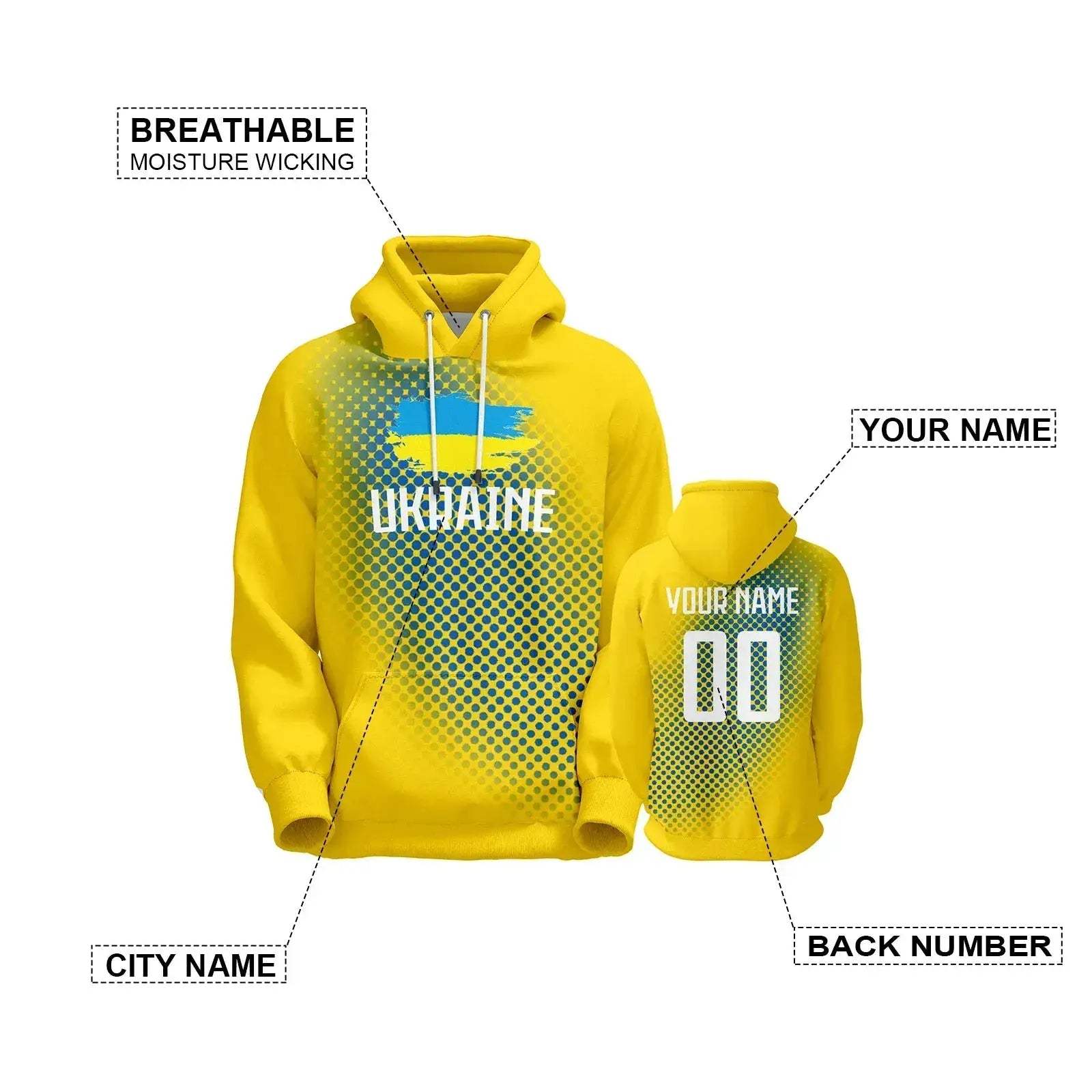 Custom Ukraine Hoodie Unisex Pullover Sweatshirt Personalized Name And Number National Flag - Image 4