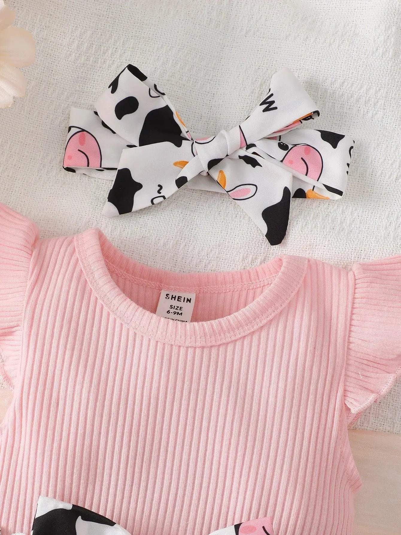 Cute Cartoon Cow Baby Girl Dress Set Skin Friendly - Image 3