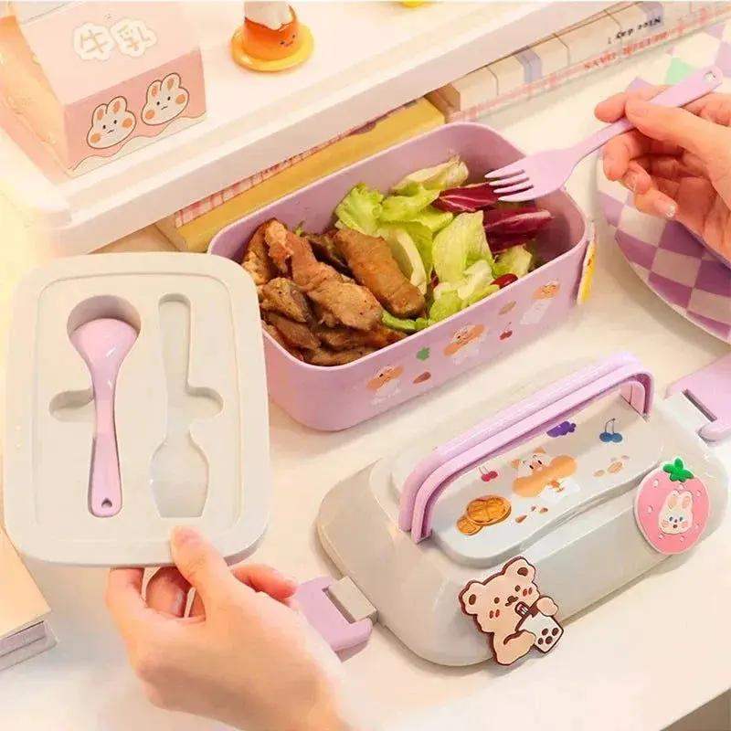 Cute Portable Lunch Box, Double-Layer Microwave-Safe Bento Box for Kids - Image 2