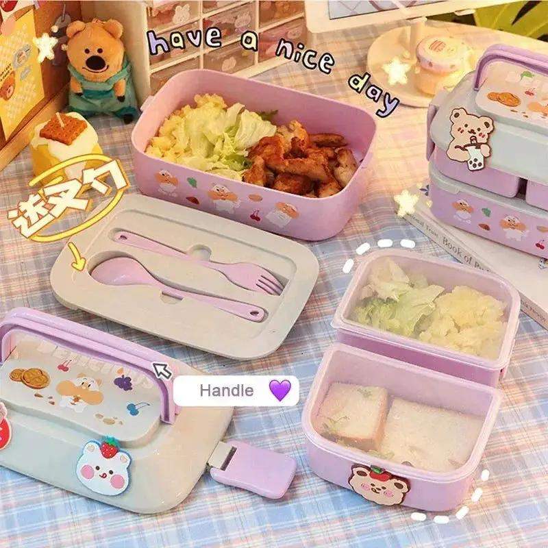 Cute Portable Lunch Box, Double-Layer Microwave-Safe Bento Box for Kids - Image 3
