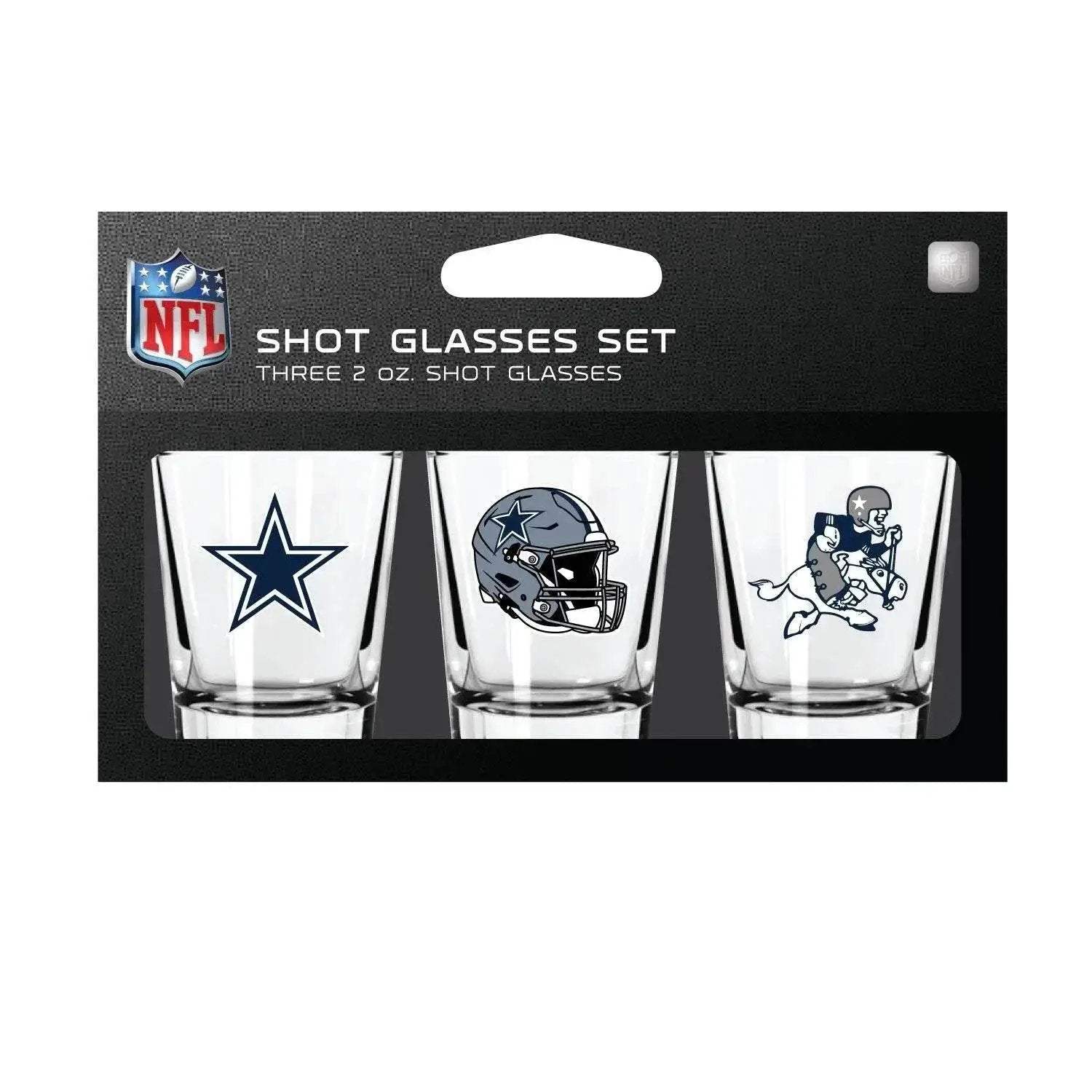 Dallas Cowboys Shot Glass Set 3 Pack Boxed Dishwasher Safe