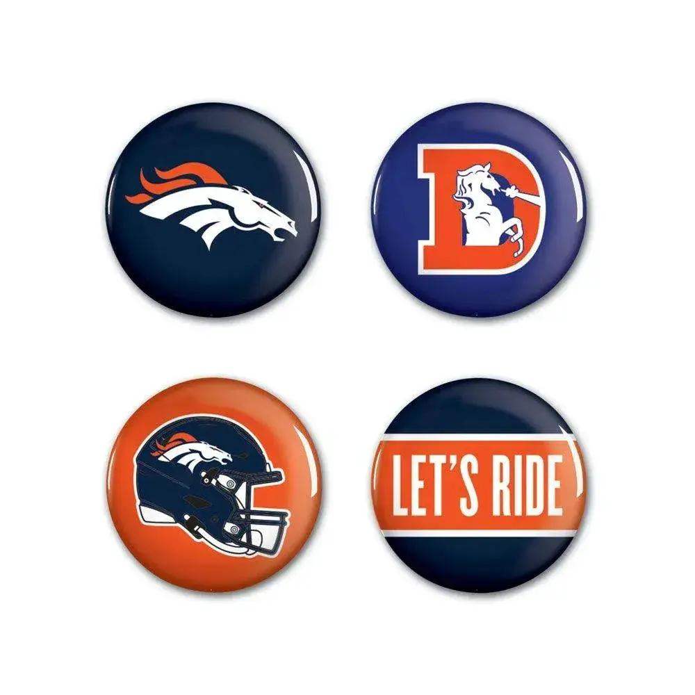 Denver Broncos 4 Pack Buttons With Primary And Classic Logos