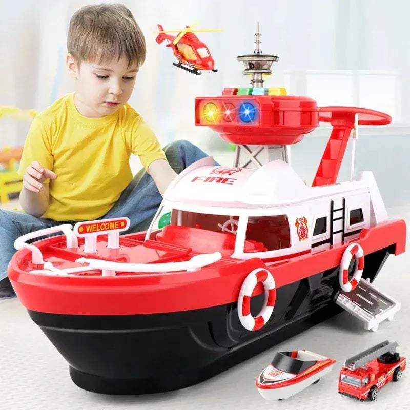 Diecast Boat Toy With Lights And Music For Kids Gift