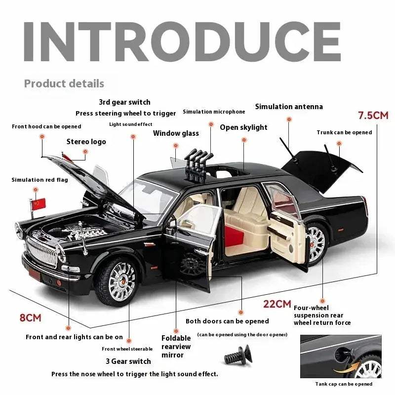 Diecast Car Model 1 To 24 Alloy L5 Limousine Parade Edition For Boys - Image 2