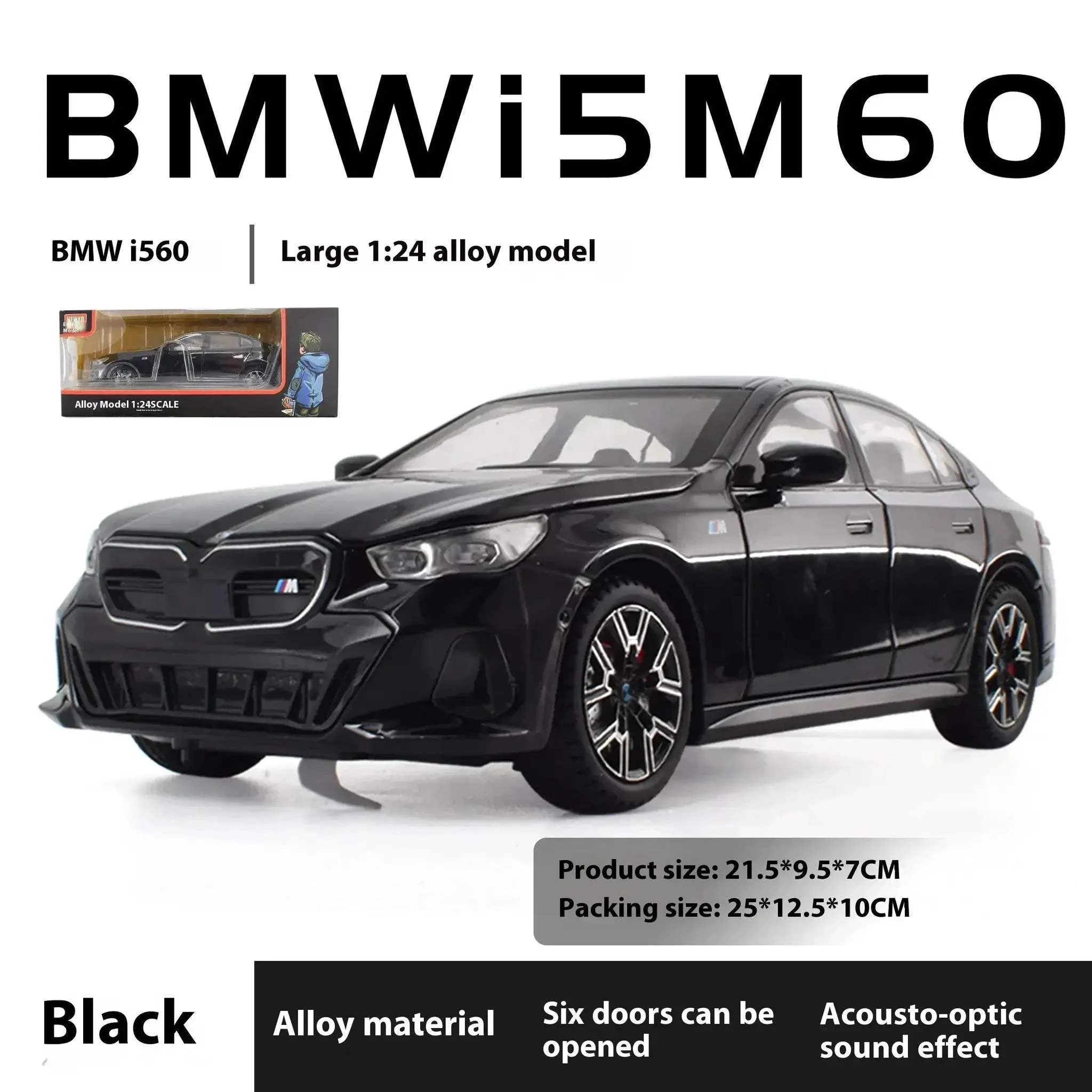Diecast Model Car 1:24 BMW I5 M60 Xdrive With Sound Light for Collectors - Image 13