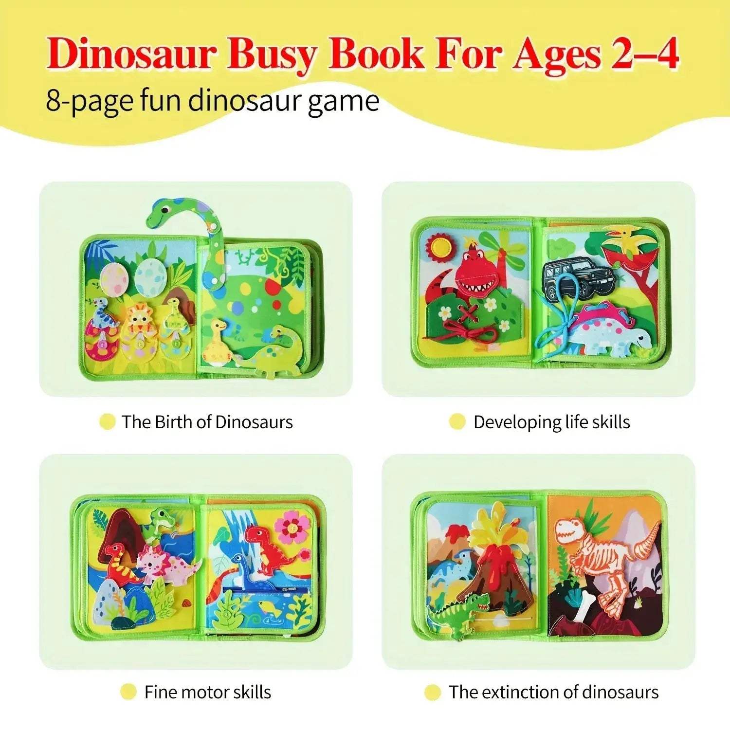 Interactive Dinosaur Busy Book Montessori Toy For Toddlers - Image 3