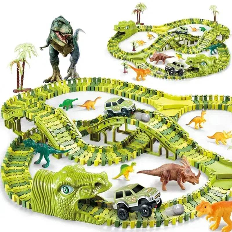 Dinosaur Racing Track Set With Flash Light For Kids