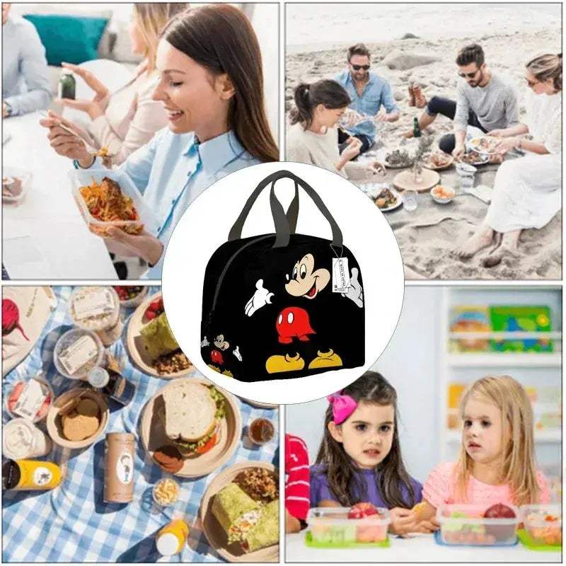 Disney Large Capacity Insulated Lunch Bag Mickey Print Picnic Bag Aluminum Foil Student Handbag - Image 2