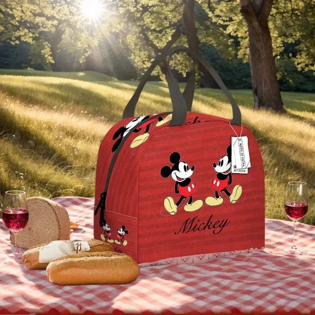 Disney Large Capacity Insulated Lunch Bag Mickey Print Picnic Bag Aluminum Foil Student Handbag - Image 4