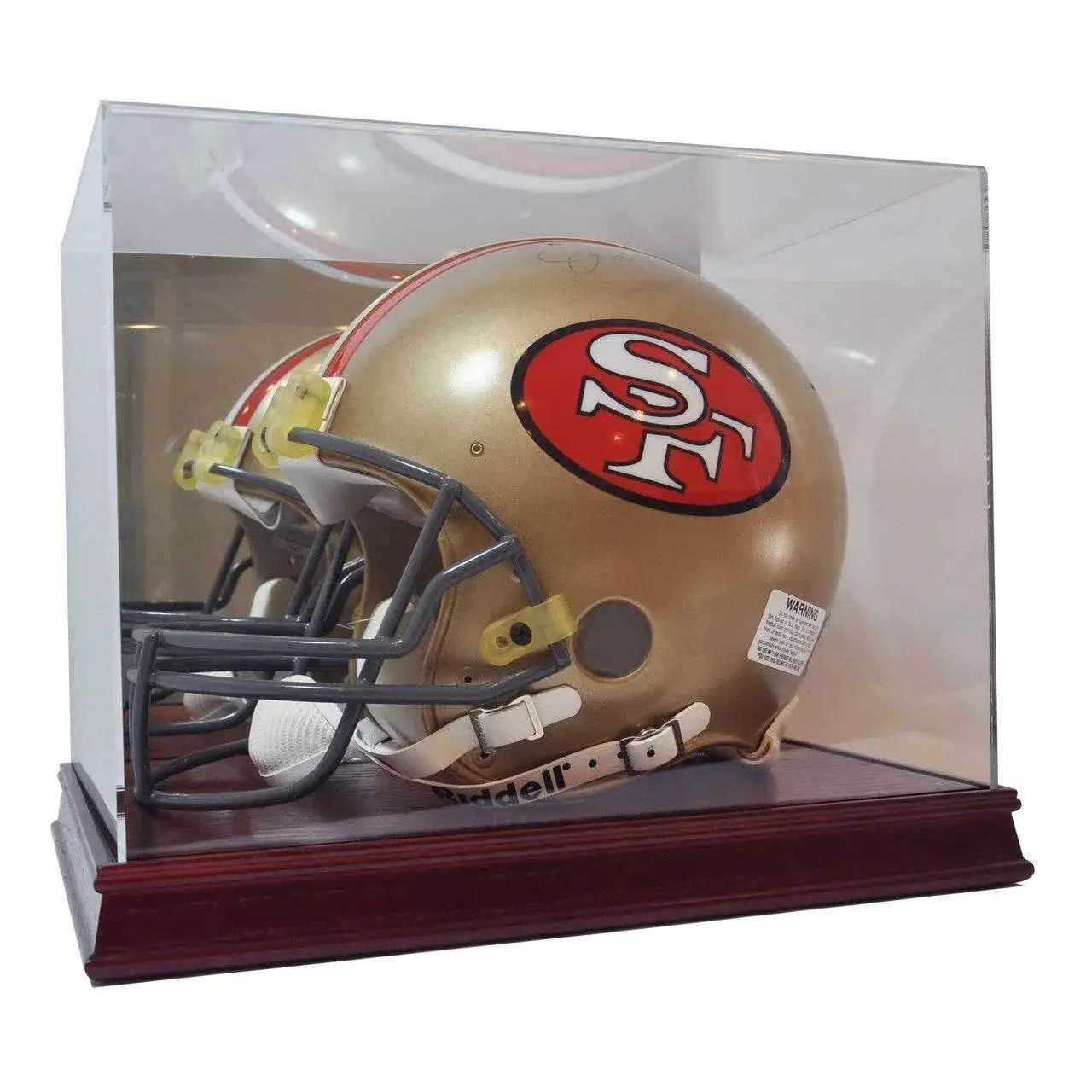 Display Case Football Helmet Mirrored Back Cherry Wood Base