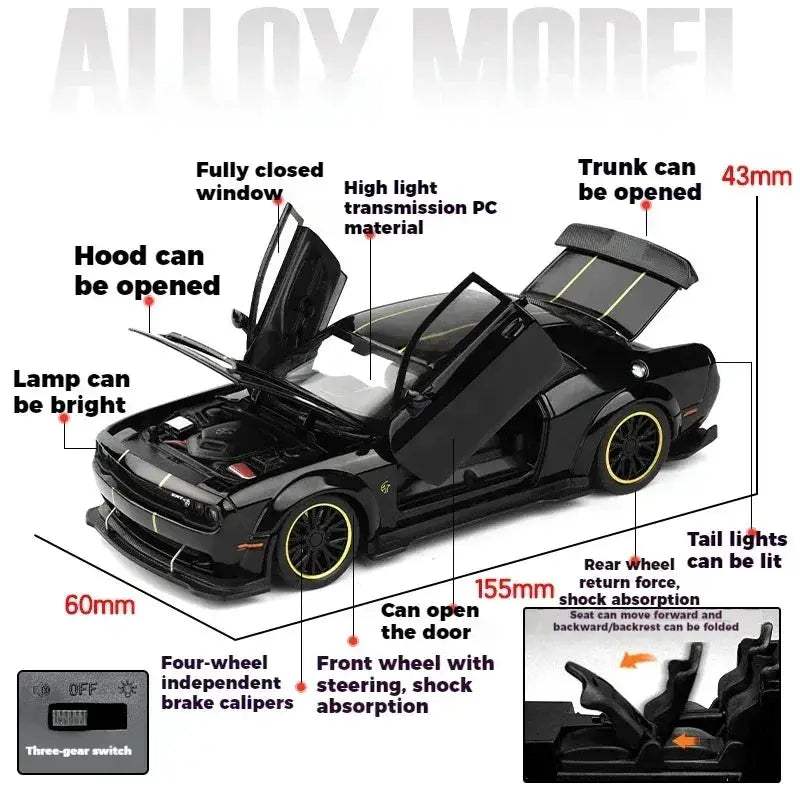 Dodge Challenger SRT Hellcat Redeye 1:32 Diecast Model Car With Sound And Light - Image 3