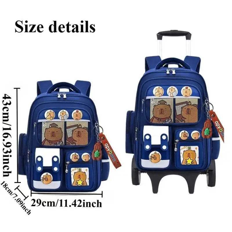 Durable Capybara Themed Rolling Backpack For School Kids With Luggage Wheels And Telescopic Handle - Image 2