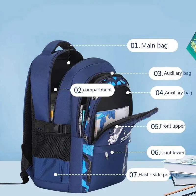 Durable Kids Backpack Astronaut Theme Waterproof Space Explorer For Boys Aged 7 To 13 - Image 4