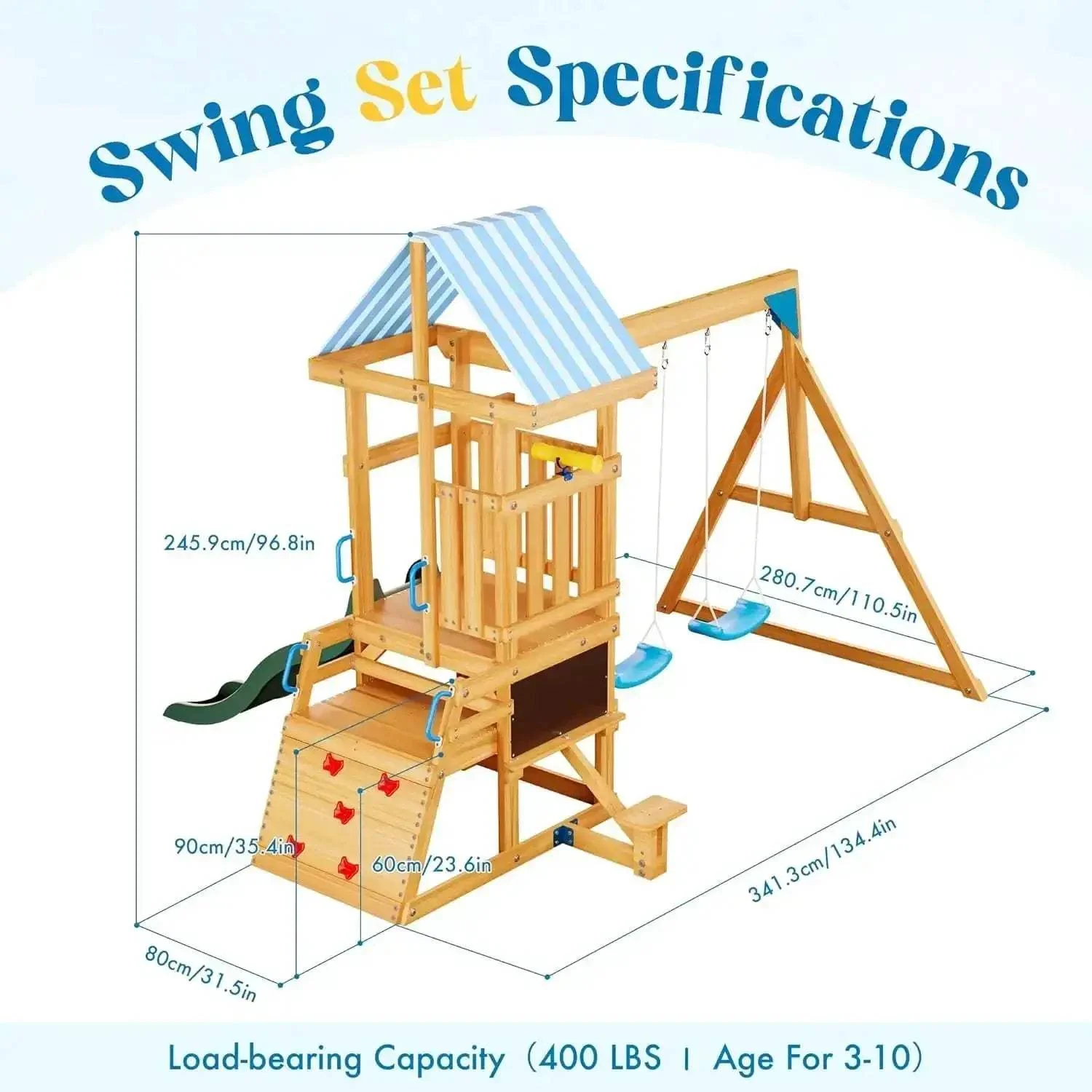 Durable Wooden Swing Set With Slide And Climbing Wall - Image 4