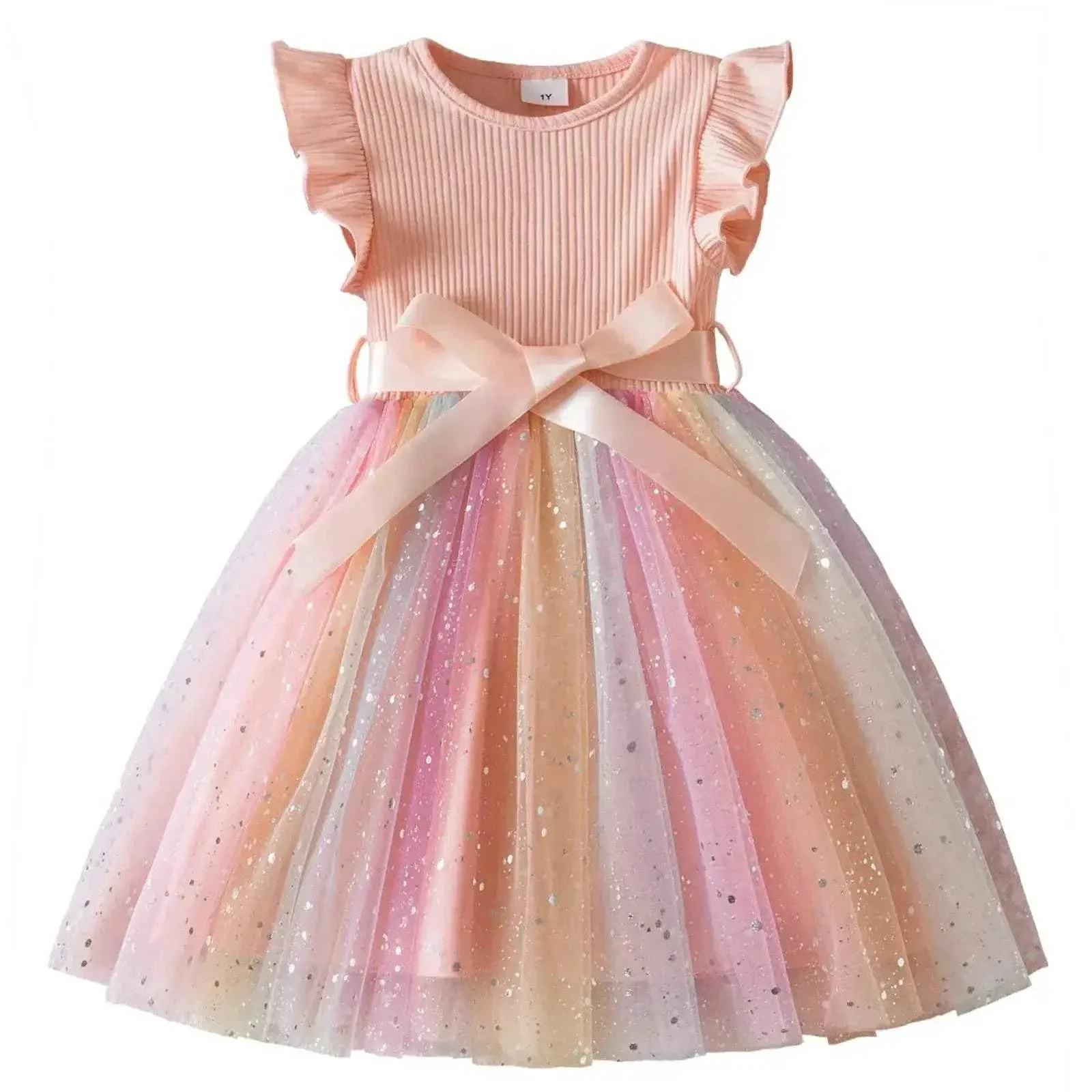 Elegant Girls Party Dress With Tatting Ruched Detailing For Toddlers Birthday Princess Gown - Image 6