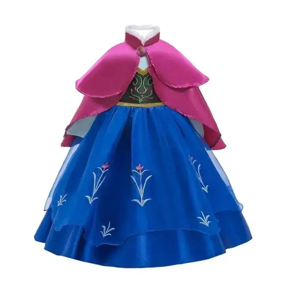 Elegant Kids Princess Dress Anna Elsa Inspired Embroidered Cloak For Halloween - Image 14
