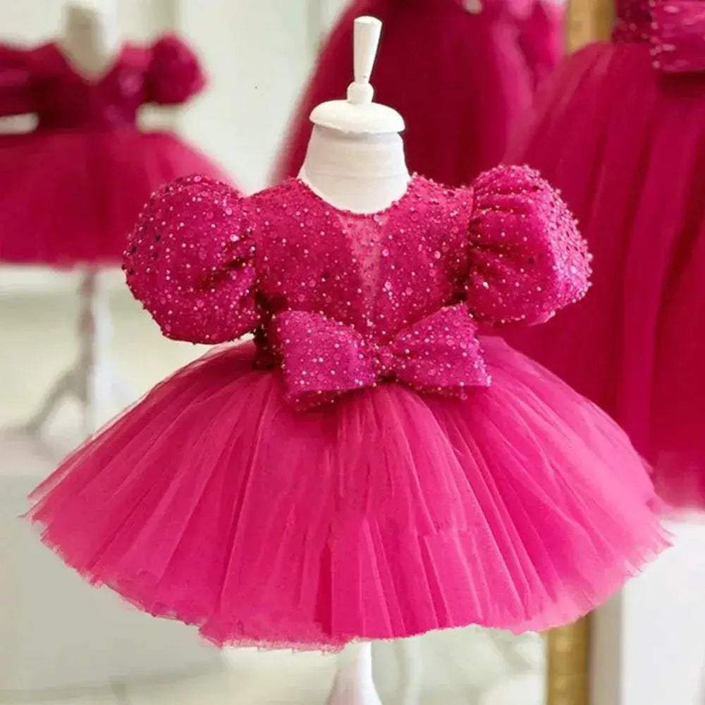 Elegant Party Dress For Baby Girls With Flying Sleeve Butterfly Flower Embroidery For First Birthday
