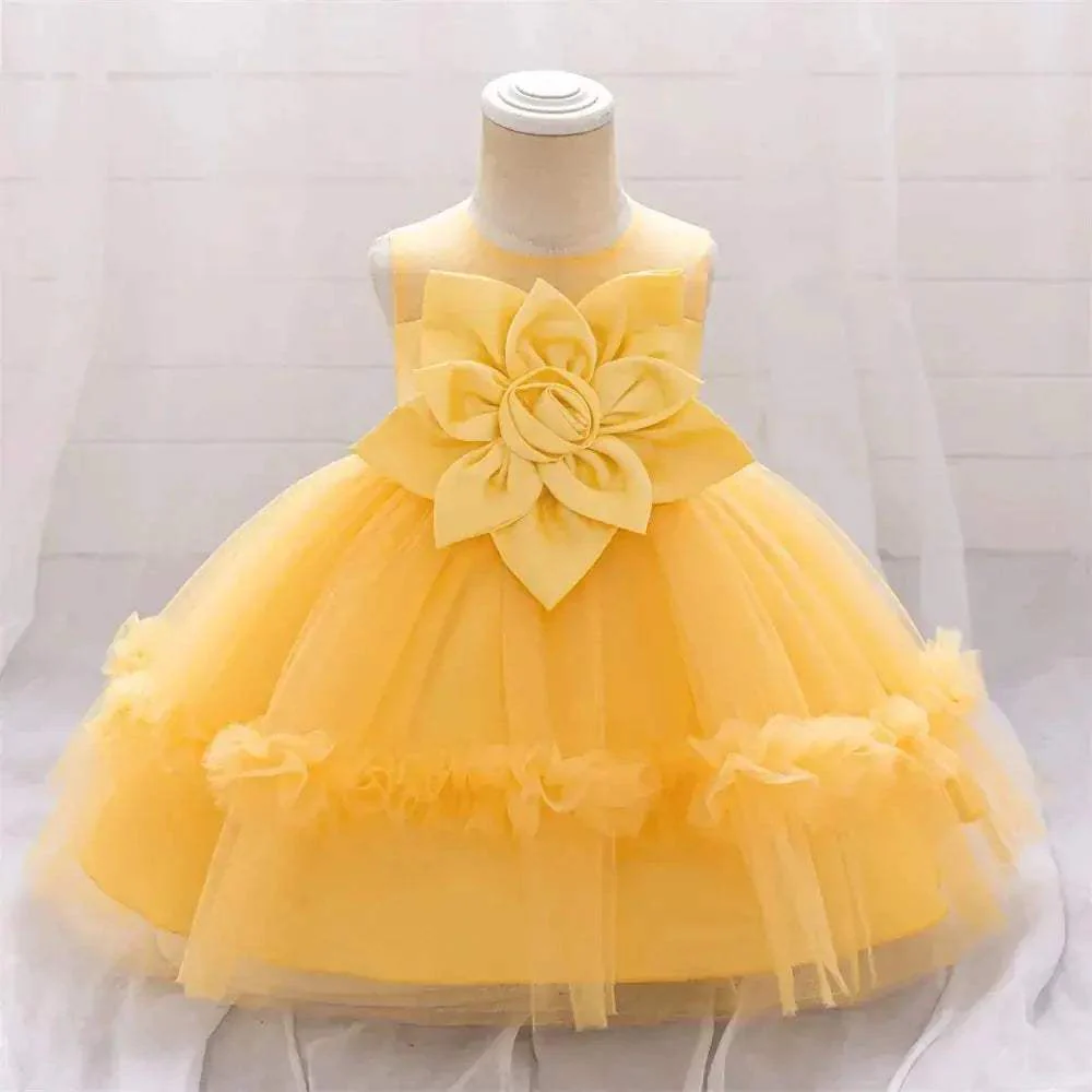 Elegant Tutu Dress For Baby Girls Floral Green With Big Flower For Parties And Weddings - Image 5